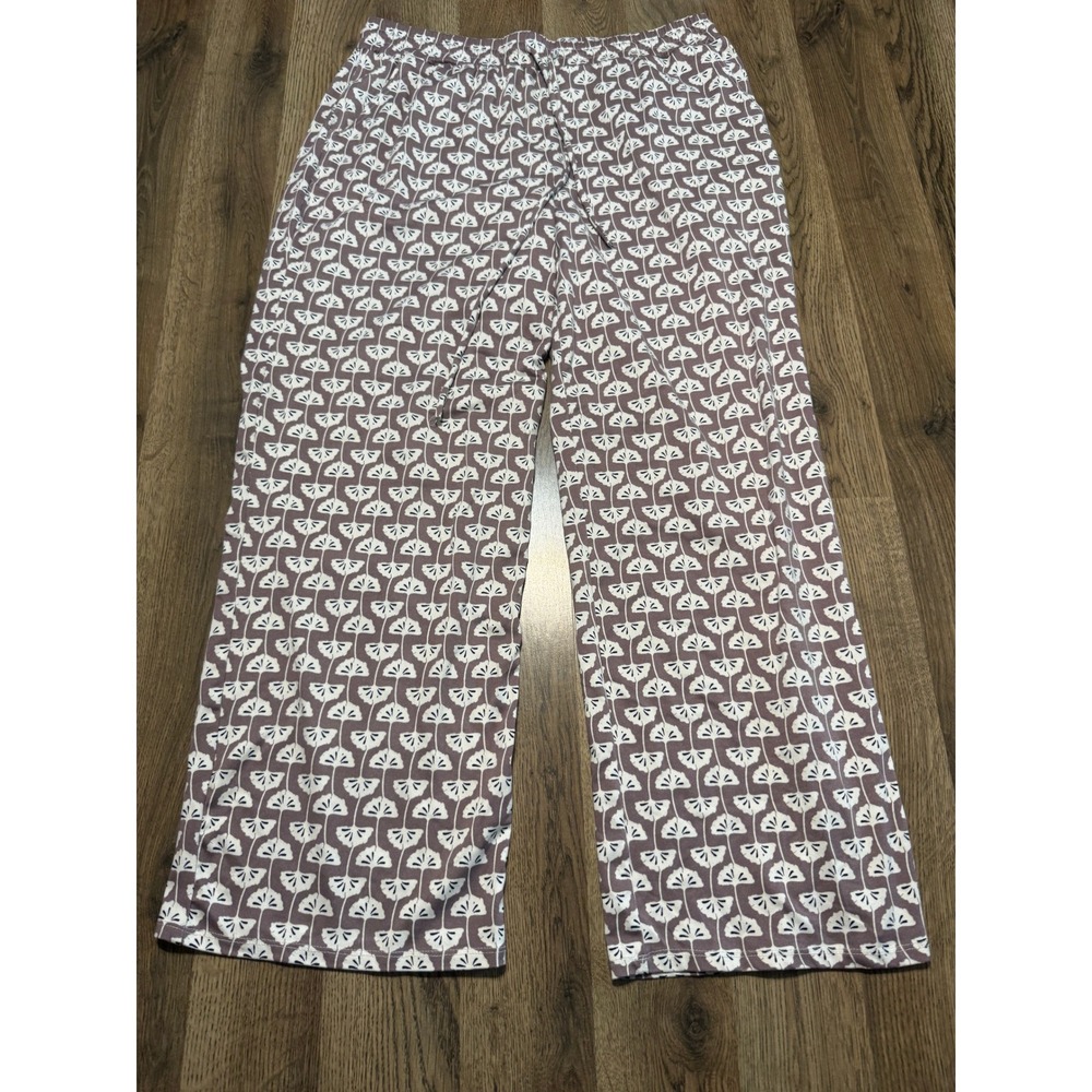 Bobeau Lounge Pants Women XL Mauve Pink Ginkgo Leaf Print Pajama Bottoms